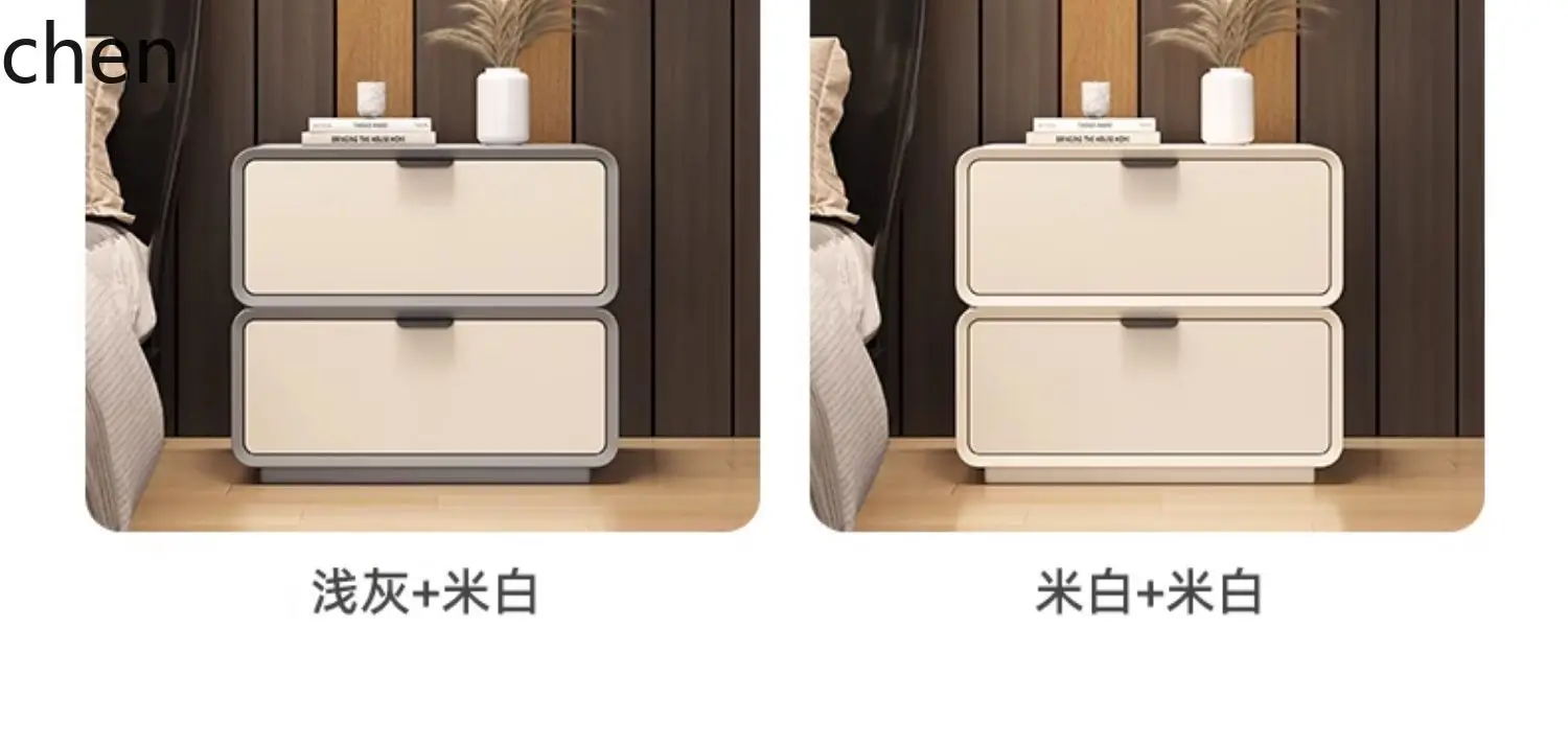 طاولة بجانب السرير من الخشب الصلب HT لغرفة النوم المنزلية بتصميم كريمي وخزانة تخزين حديثة وبسيطة بجانب السرير