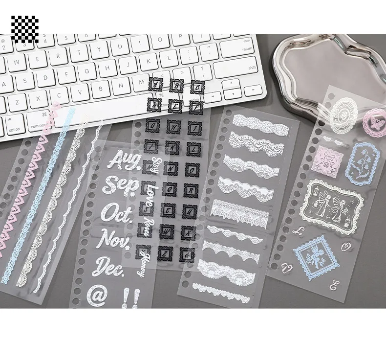 Journal GO 30-seitiges Spitzen-Polkadot-PET-Aufkleberbuch Ästhetisches Scrapbook DIY Niedliche Aufkleber für Karten, Tagebücher, Bastelarbeiten und Dekoration – Detail 8