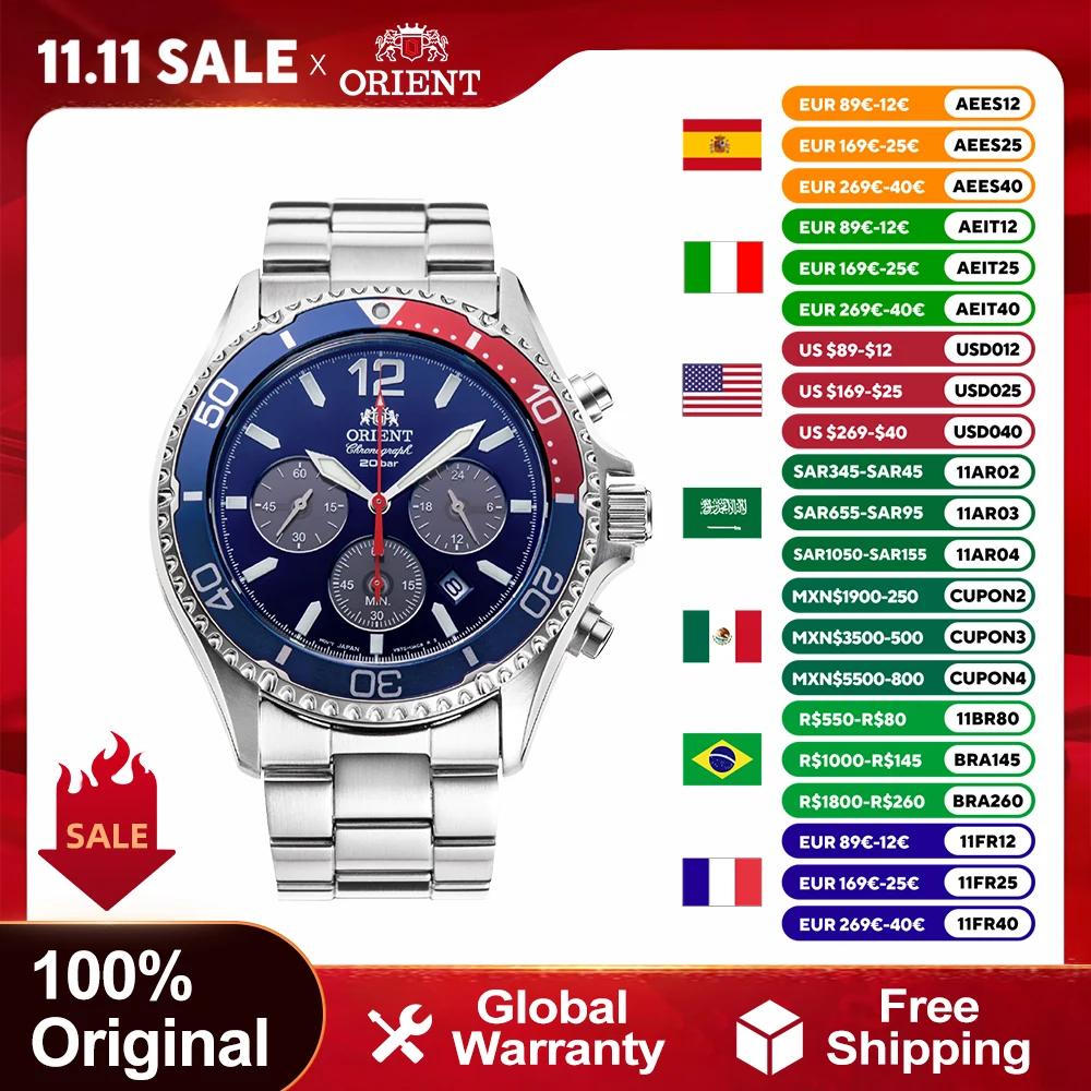 Orient Original Japan Watch Stainless Steel Strap Automatic Mechanical Watch 20Bar Waterproof Sports Fashion Date Display Watch