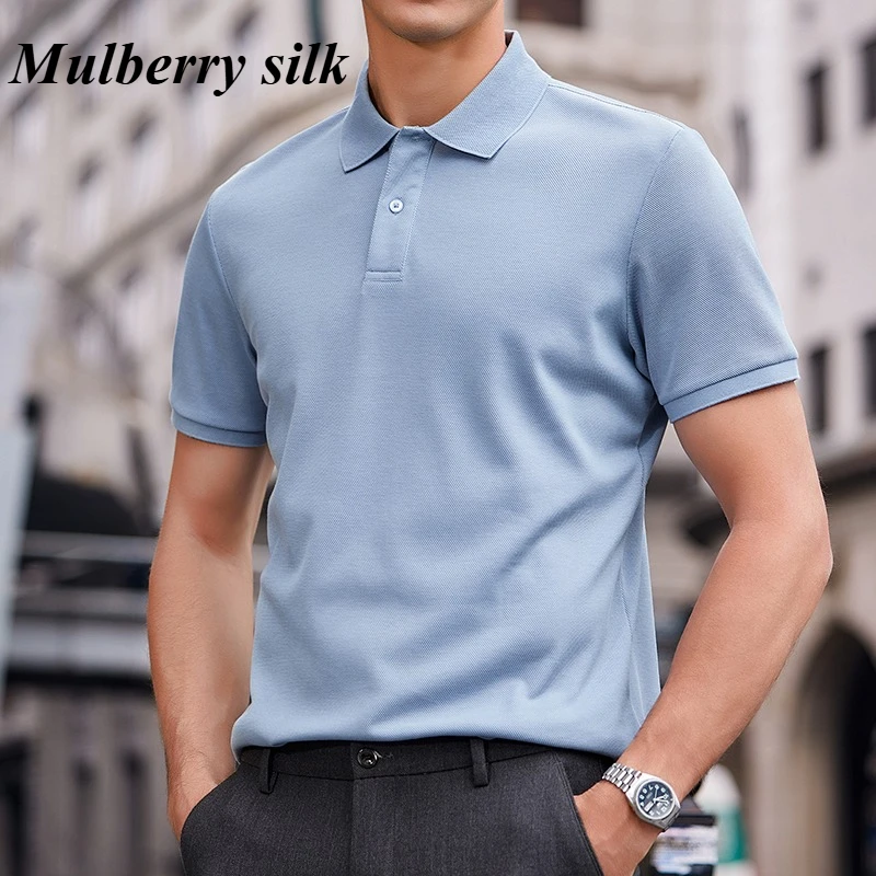 

Новая трендовая мужская рубашка-поло из шелка тутового шелкопряда: высококачественная, деловая, повседневная, с коротким рукавом