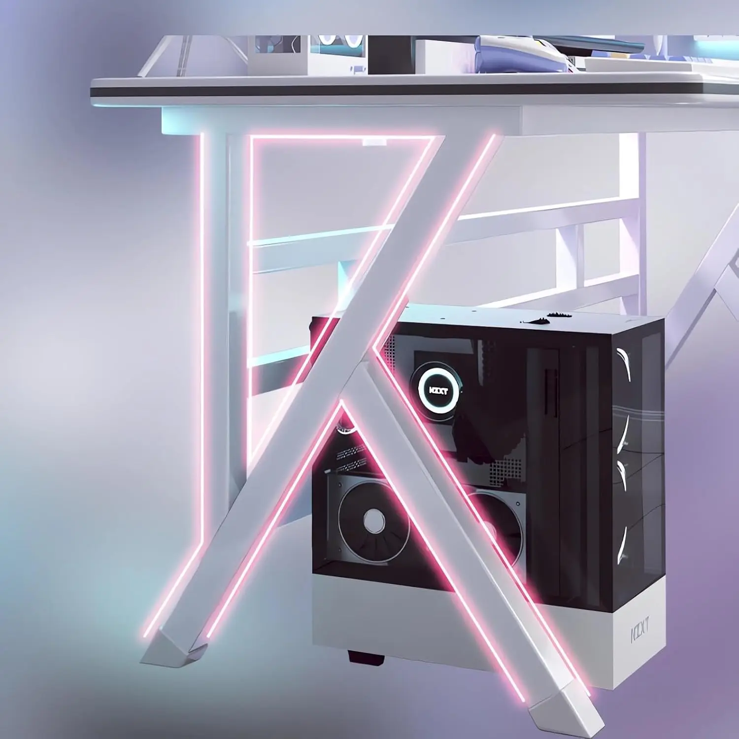 مكتب ألعاب، مكتب كمبيوتر شخصي، مكتب مكتب منزلي مريح مع محطة عمل طاولة ألعاب سطحية من ألياف الكربون لفكرة الهدايا (أبيض)