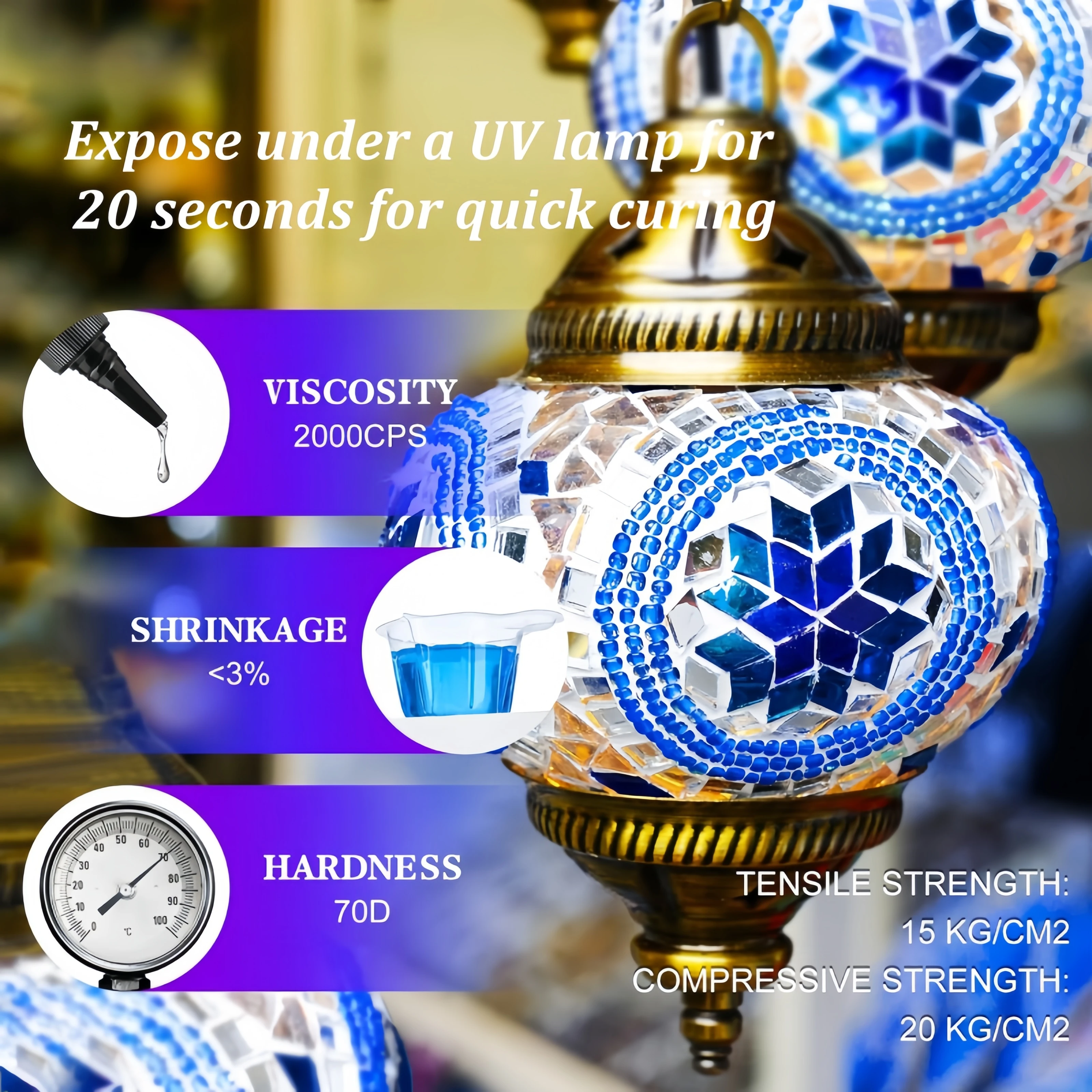 UV-Harz-Set mit Lampe, 50 ml UV-Klebstoff für schnelles Verkleben und Aushärten – professionelle UV-Taschenlampe zum Verkleben von Schmuck, zum Schweißen von Kunststoffen und zur Reparatur von Glas/Acryl – robustes Harz-Set für Bastelarbeiten. – Detail 3