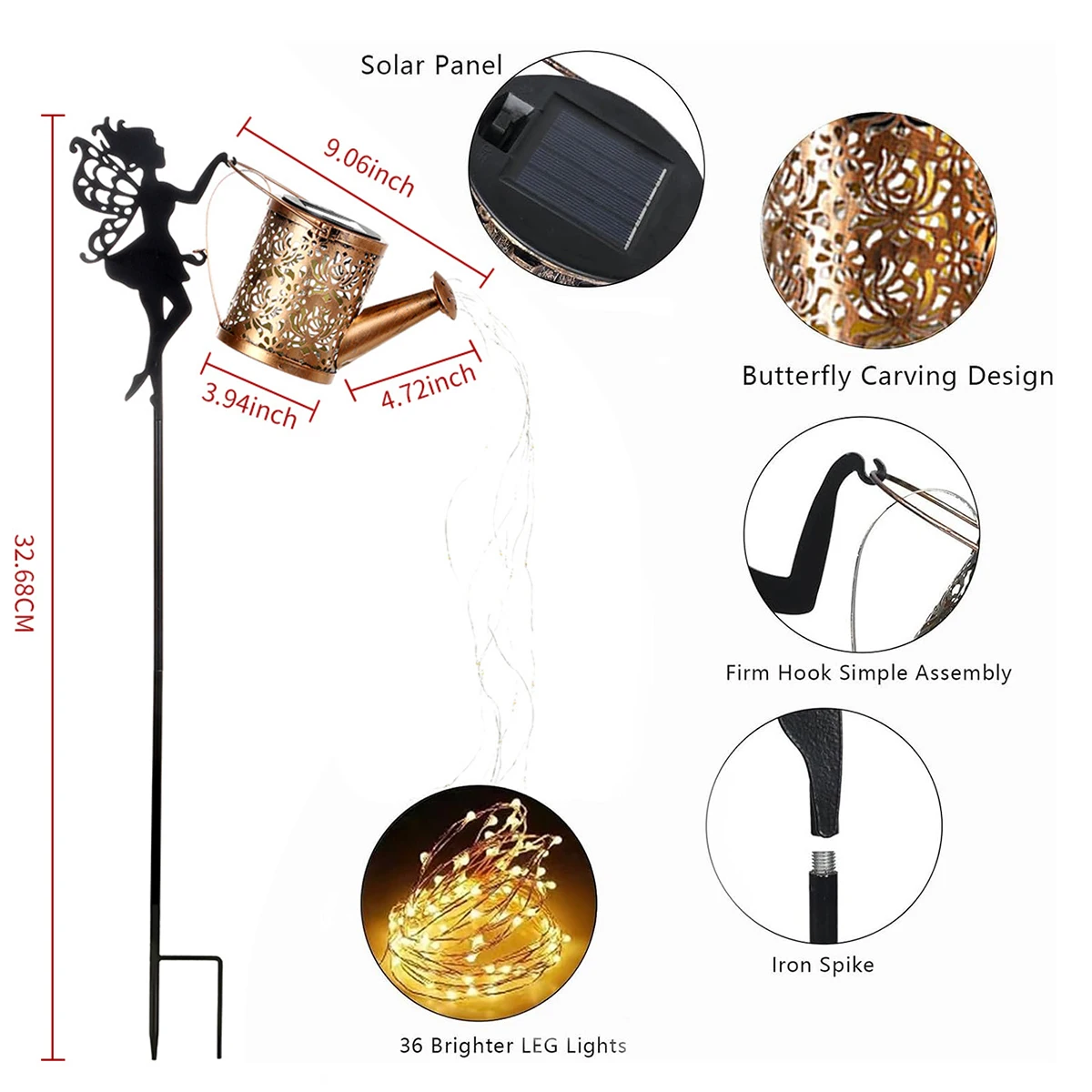 LED Solar Fairy Watering Can Lights Vintage Metal Garden Decor Outdoor Solar Hanging Kettle Light Waterproof Villa Yard Decor