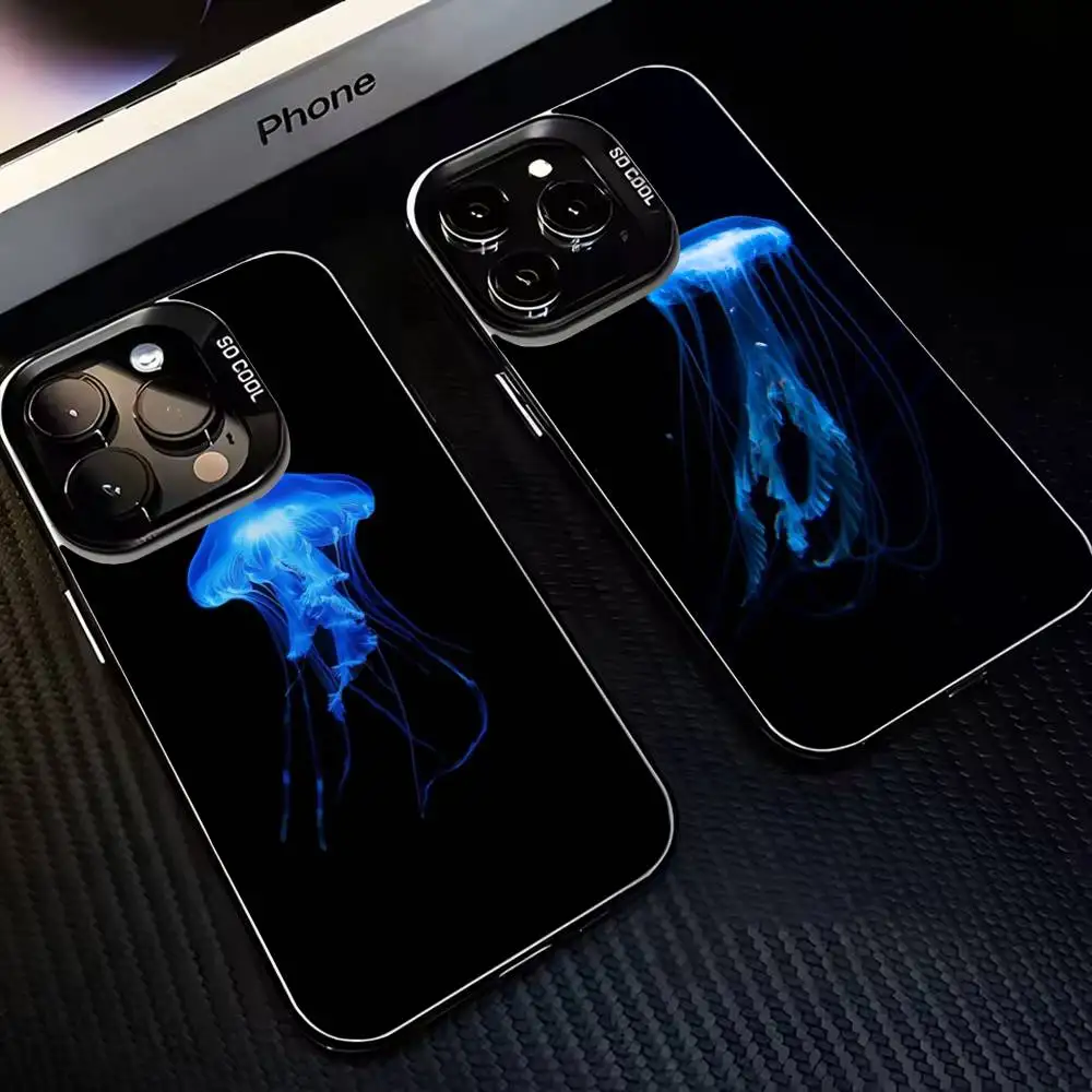 

Fluorescent Jellyfish Phone Case For iPhone17,16,15,14,13,12,11 Plus,Pro Max Black Matte Shockproof Cover