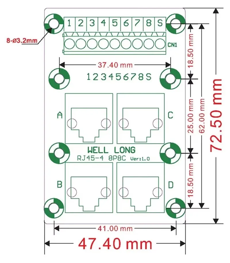 端子台バスブレイクアウトボード、コネクタ取り付けシンプルブラケット、rj45 8p8c、双方向