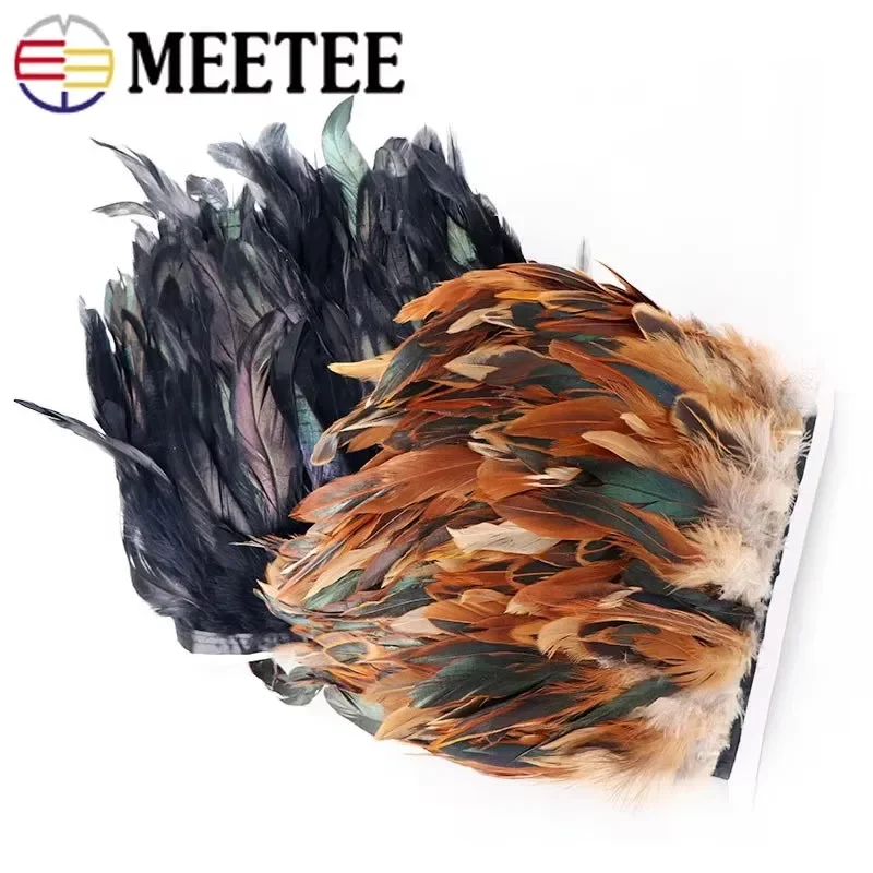 1/2/5M Meetee 5-6inch Natural Rooster Feather Tassel Lace Trim Fringe Ribbon for Party Dance Clothes Handmade Crafts Accessories