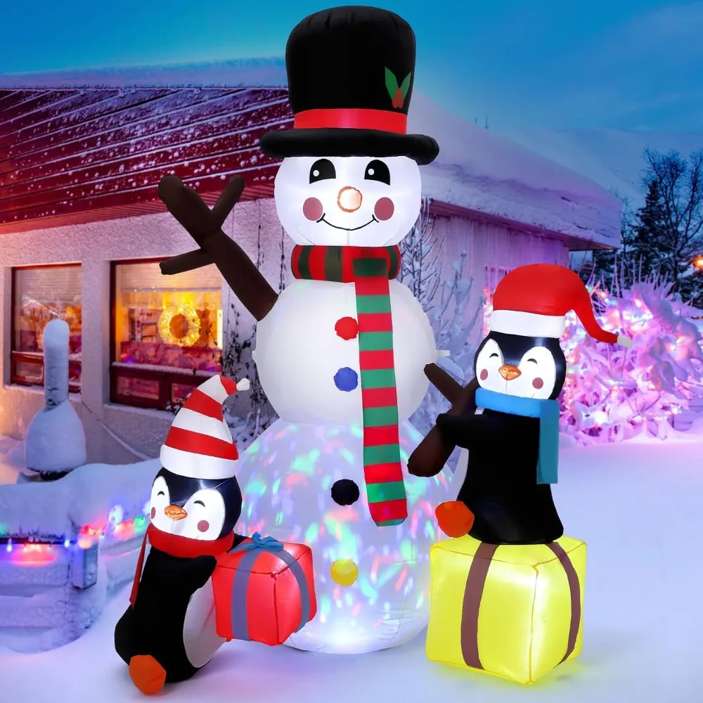 

Christmas Inflatables 7FT Outdoor Decorations Snowman with Penguins, Blow Up Snowman Build-in Rotating Christmas Inflatables