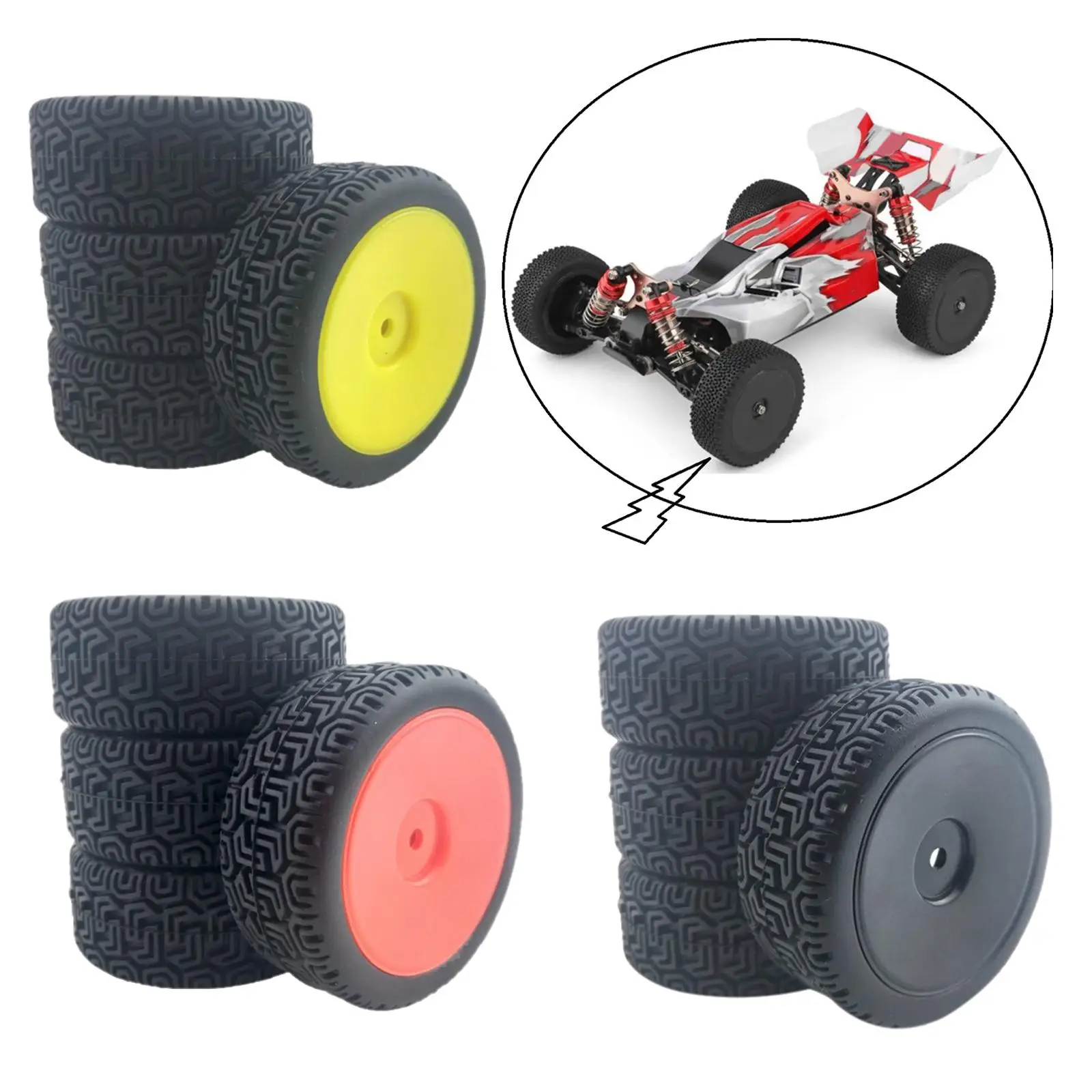 4 PCS RC 66mm Rubber Tires for WLtoys 144001 & 1:18 1:16 1:10 RC Buggy Crawler Drift On/Off Road Car Spare Parts Accs