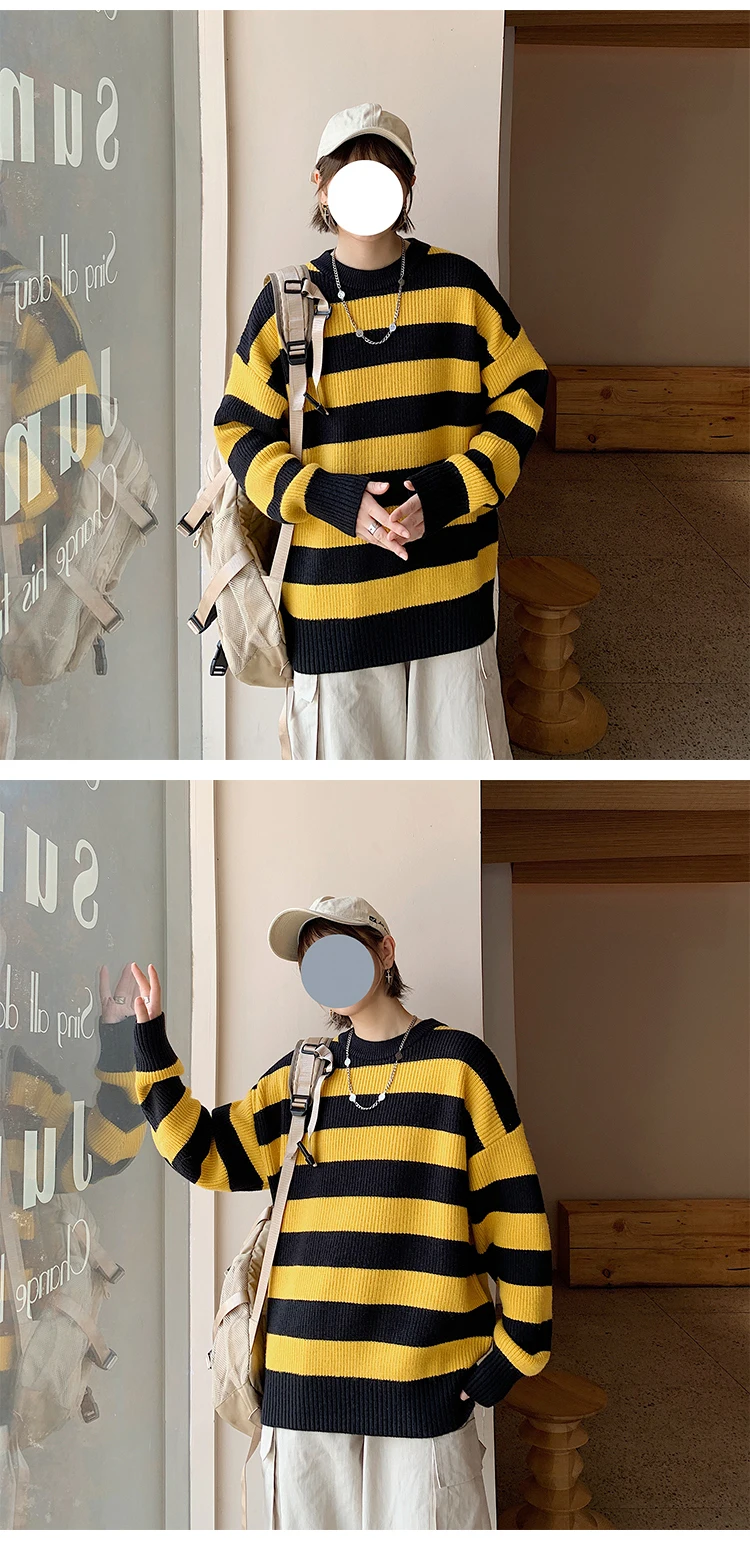 2026 Gestreifter Herren-Strickpullover Damen Vintage Locker Sitzende Pullover Harajuku Grüner Herbst-Pullover Unisex Lässige Strickware – Detail 19