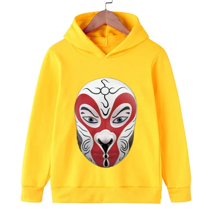 Chinese Peking Opera Facial Makeup Print Kids Boys Hoodies Sweatshirts for Spring New Coats Teenager Boy Clothes Kid Girls Tops