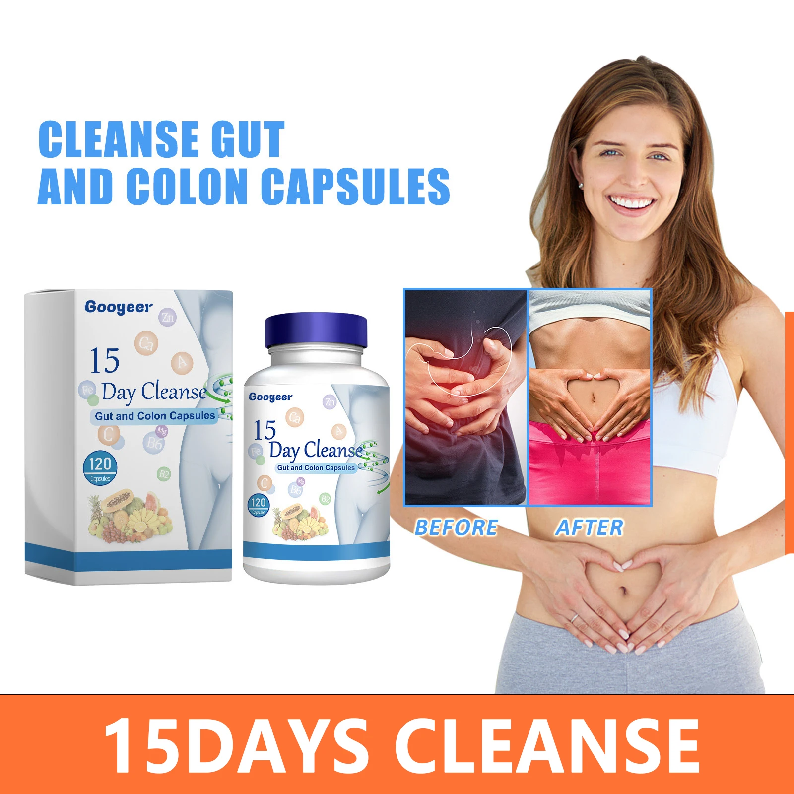 

120Capsules15 Day Cleanse and Detox Supplement Anti-Cellulite Belly Fat Burning Digestion and Weight Management