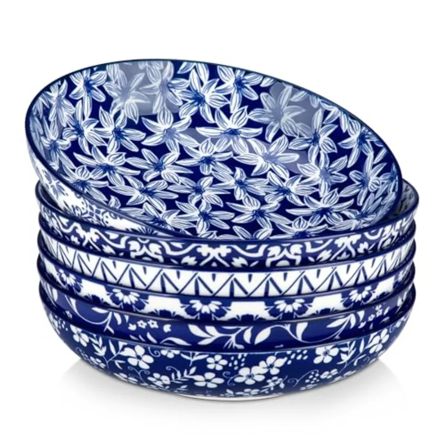 

50 oz Large Pasta Bowls Set of 6 Porcelain Serving Bowls 9.5 Inch Wide Shallow Salad and Soup Bowls Kitchen Pasta Plates Microw