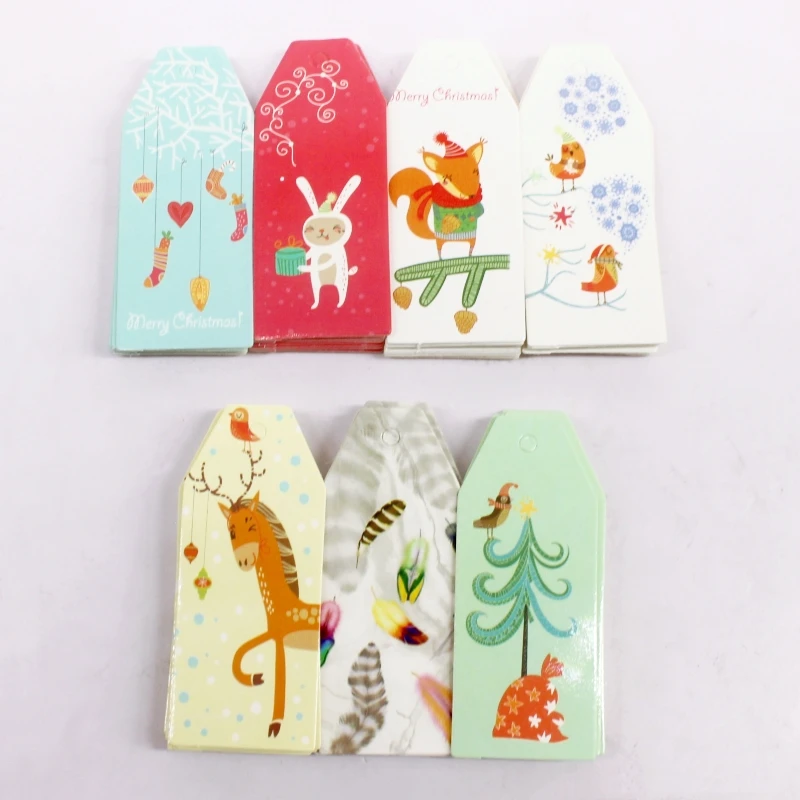 50TAG+10M STRING Wedding White 6x2.5cm Small Hang Tag Card Creative Cute Christmas Gift Baking Hang Tag Label