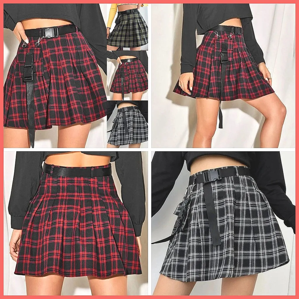 

Gothic Plaid Space-Up Mini Skirt for Women, High Waist Ruffled Short Skirt with Lining, Streetwear (Character Count: 78)