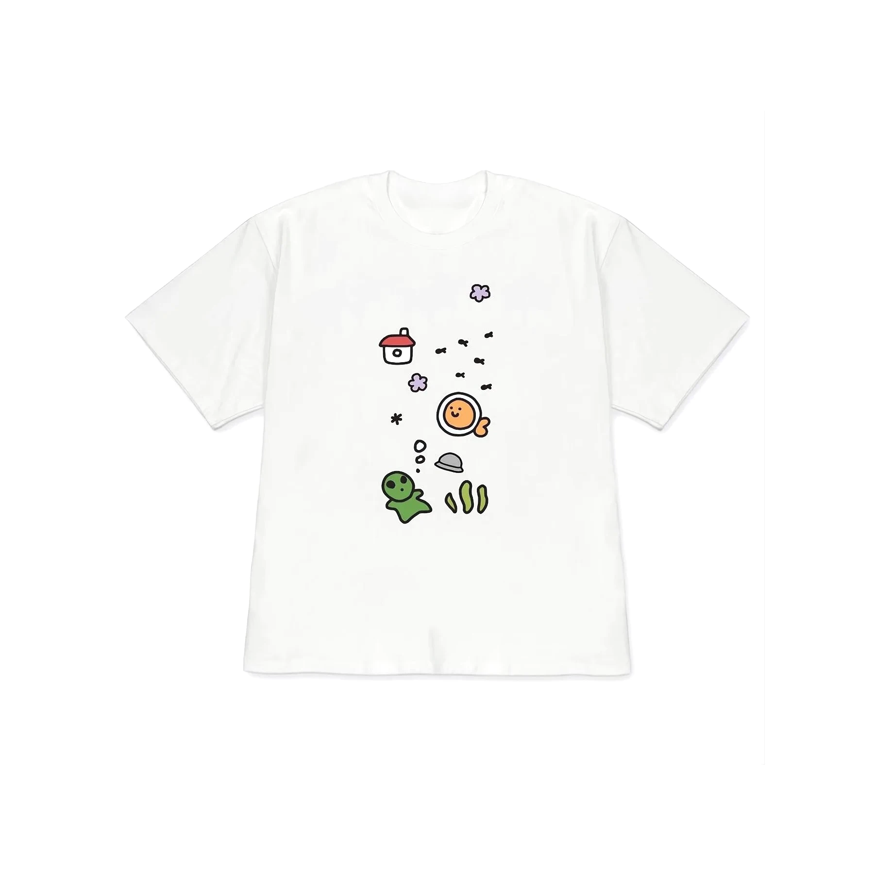 Korean Hand Drawn Style T-shirt Cute Ladies' Home Clothes Y2k Round Neck Sale T-shirt Women's Clothing with Many Korean Reviews