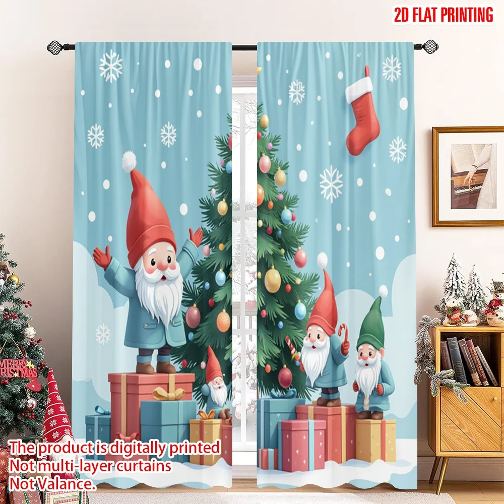 

2pcs 2D flat printing Christmas Window Curtains Christmas Gnome Tree Ornaments Polyester Without Electricity Party Decorations
