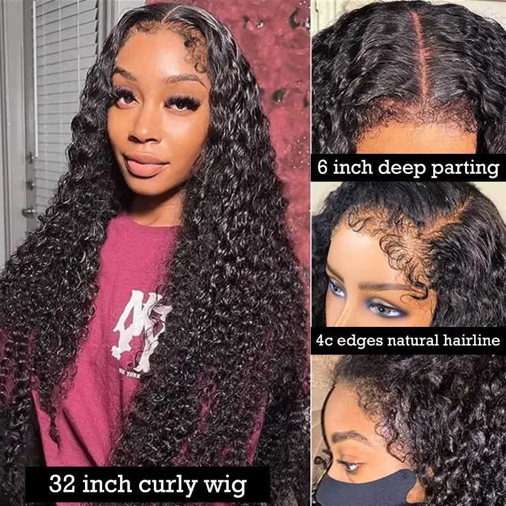 Kinky Curly 4C Edges Baby Hair Lace Wigs Deep Wave 13x6 HD Lace Frontal Wig 100% Human Hair Curly13x4 Lace Front Human Hair Wigs