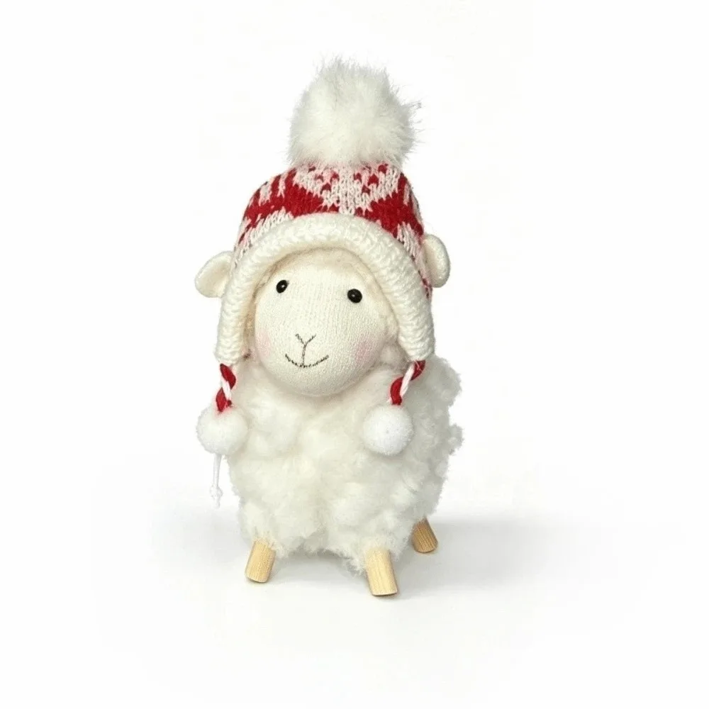 Soft Creative Sheep Cute Curly Fur Little Lamb Hanging Pendant Scarf Hat New Year Xmas Decoration Party Decor