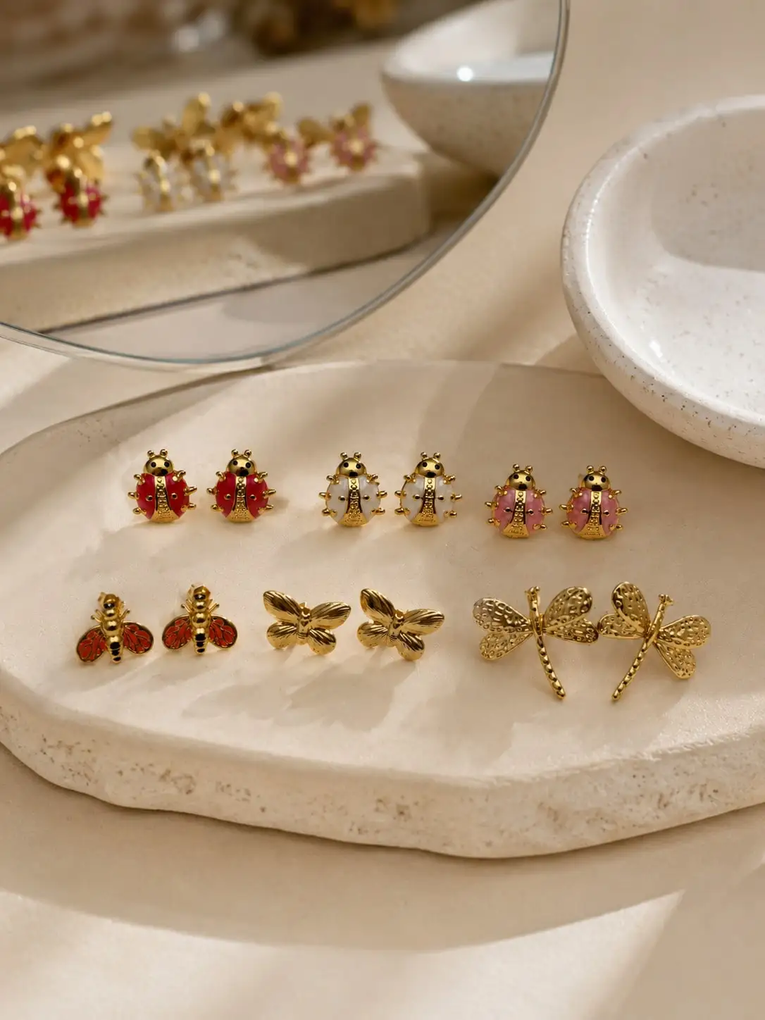 Stainless Steel Enamel Insect Stud Earrings for Women, Ladybug Bee Butterfly Dragonfly Animal Ear Studs Daily Party Jewelry