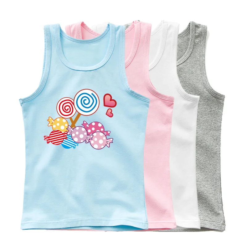 Girls Candy Lollipop Sweet Tank Top Cotton Underwear Summer Children Sleeveless T-shirt Beach Clothing Kids Cute Vest