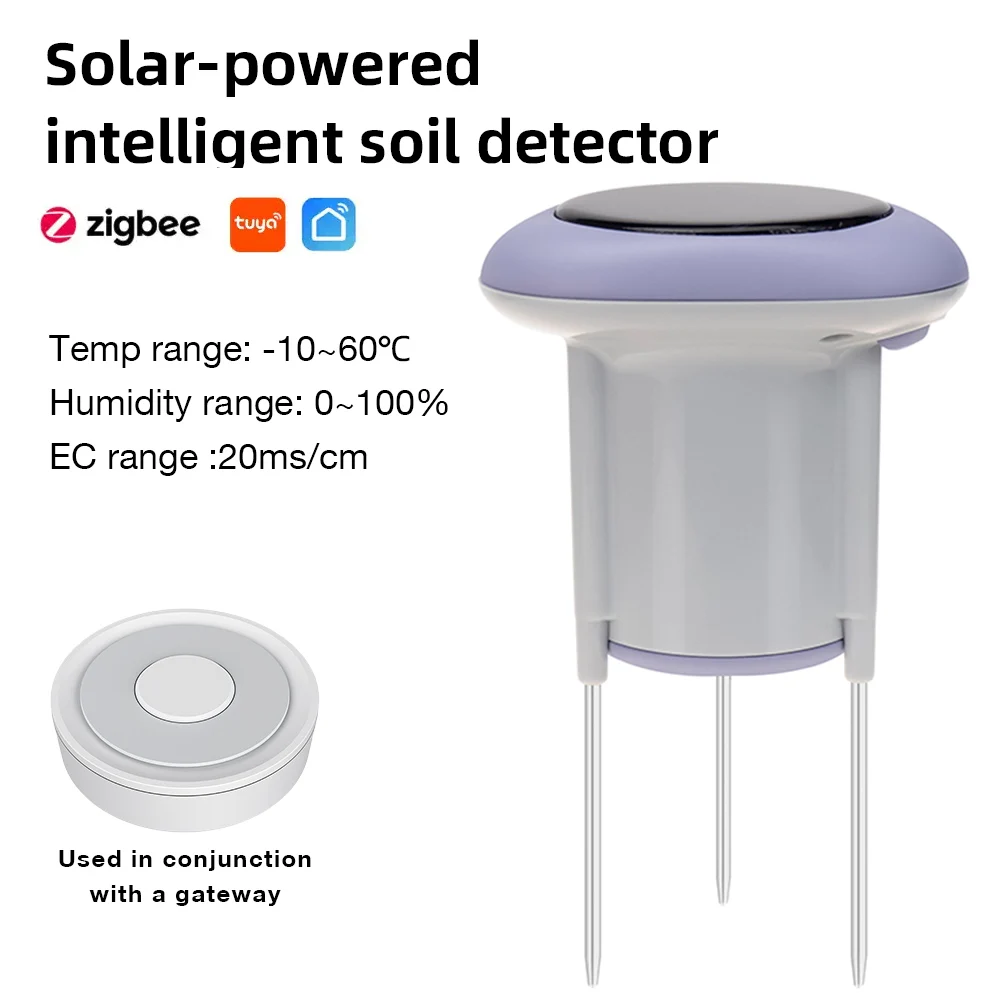 Wireless Tuya Smart Zigbee Solar Soil Sensor Temperature Humidity Soil Tester APP Control Soil Thermometer for Garden