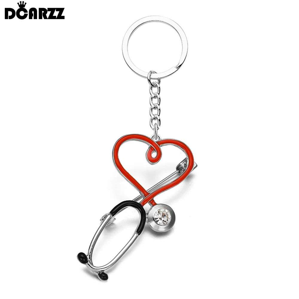 DCARZZ Medical Stethoscope Keychain Enamel Pendant Hreart Keyring Jewelry for Doctor Nurse Backpack Key Accessories