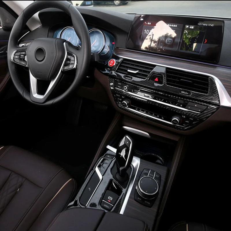 For BMW 5 Series 6GT G30 G32 G38 LHD RHD carbon fiber car styling center console shift panel sticker cover decorative accessorie