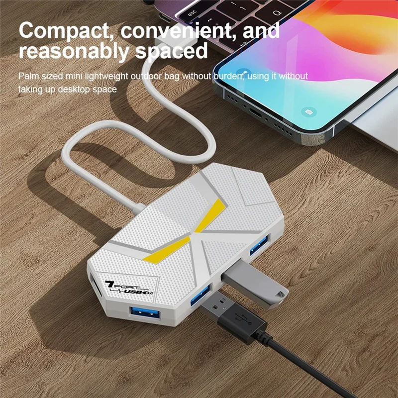 新しい！ 7ポートUSB 3.0 Type-Cハブ拡張器 5Gbps高速OTGアダプタードッキングステーション ノートパソコン用ハードドライブ、マウス、キーボード対応