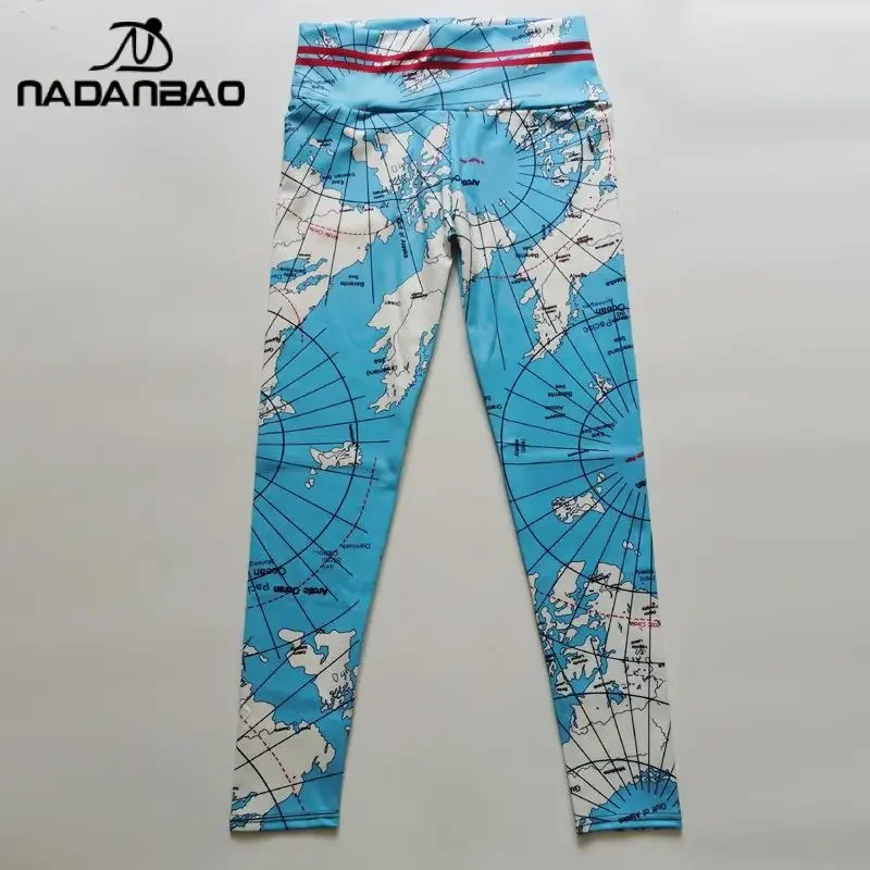 NADANBAO kobieta mapa legginsy z nadrukiem wysoki stan spodnie Skinny fit damska sportowa spodnie do ćwiczeń kobieta do biegania na dole — zdjęcie 6