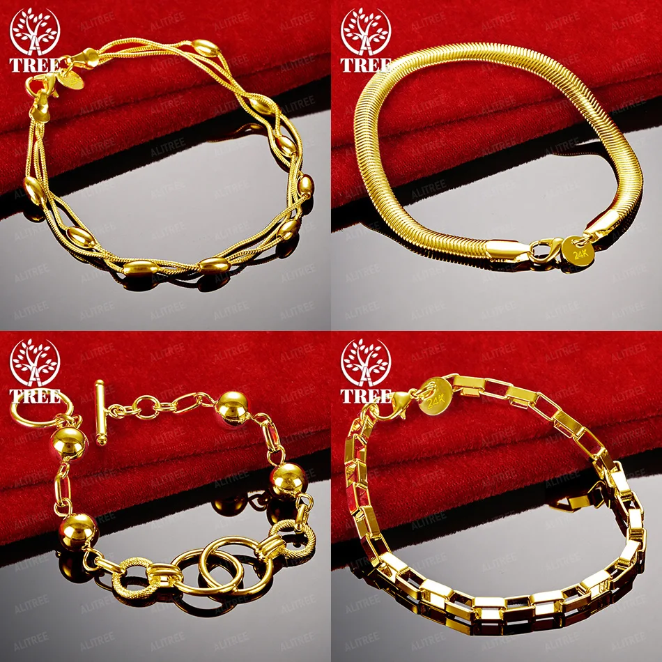 

Очаровательный браслет-цепочка из 18-каратного золота с гладкими бусинами, плоская боковая цепочка для мужчин и женщин, модные трендовые ювелирные изделия, день рождения, свадьба, вечеринка