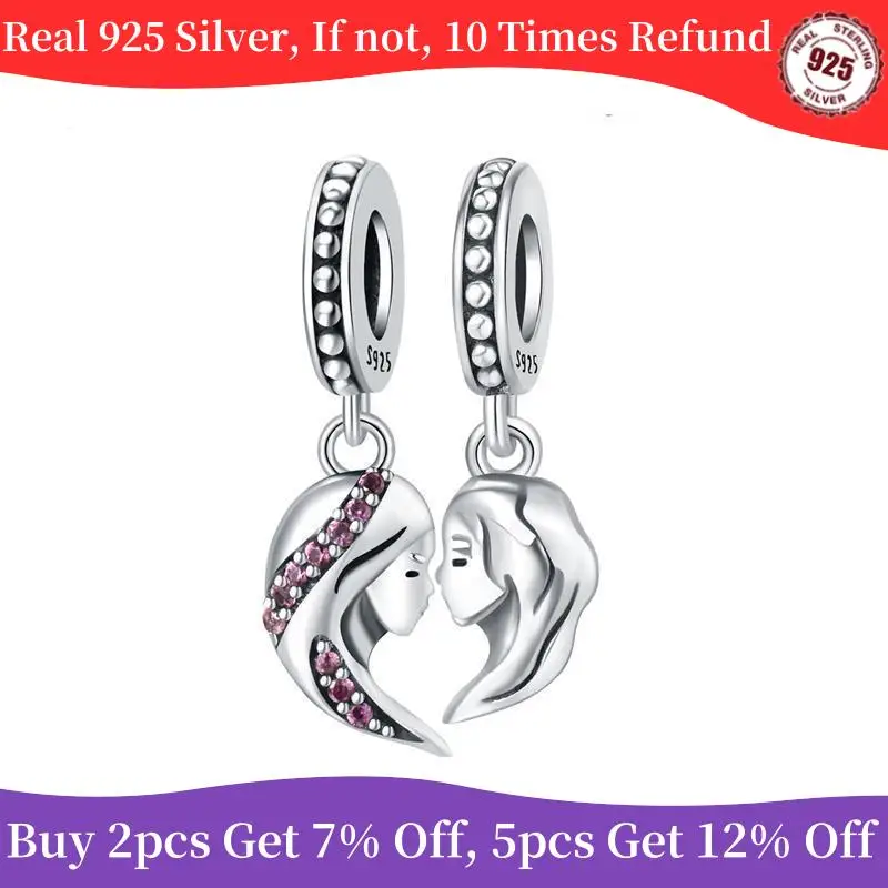 925 Sterling Silver Mother And Daughter Look At Each Other Pendant Charms Beads Fit Original Bracelet Jewelry Gifts - Product Main Image