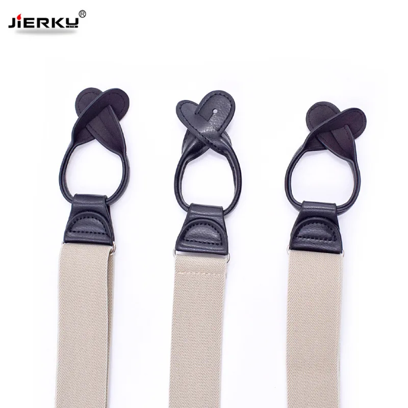 JIERKU ปุ่ม Suspenders Man's Braces Unisex หนังสีดํา Suspenders ใหม่ Y-กลับ Ligas Tirantes 3.5*120 ซม. 8 สี