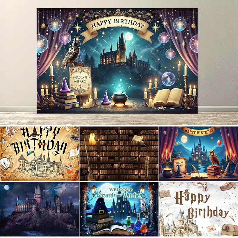 Dewprint Wizard Happy Birthday Banner Backdrop Wizard Party Decorations Magical Bdy Decorations Background for Room Decorations
