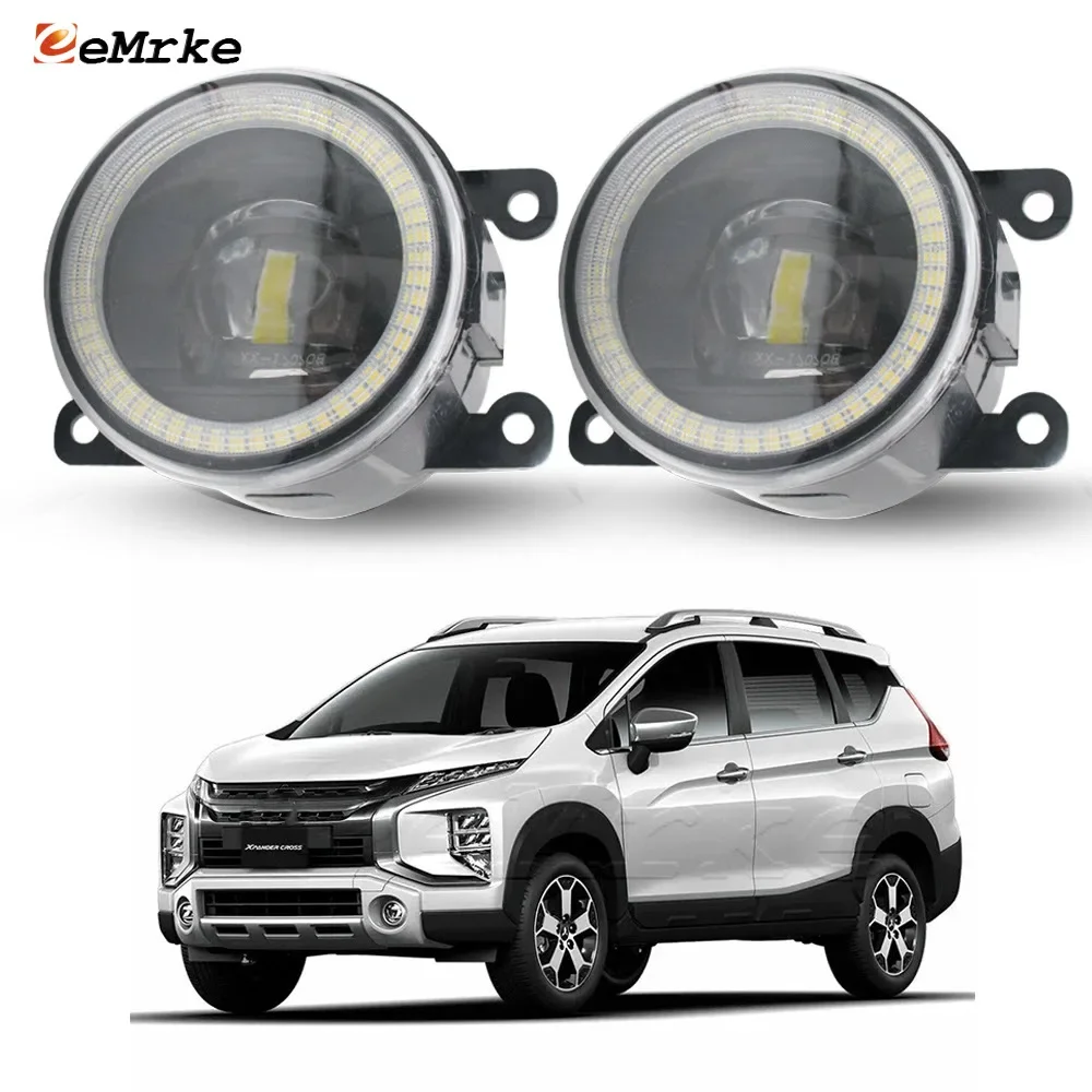 Pair LED Fog Lights Lens for Mitsubishi Xpander Cross 2017 2018 2019 2020 2021 2022 Angel Eyes DRL Car PTF Daytime Running Lamp