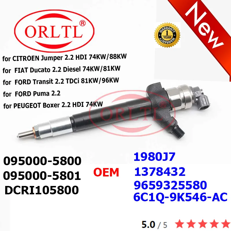 

ORLTL 5801 0950005801 New Diesel Fuel Injector 095000-5801 for CITROEN Jumper 2.2 HDI 74KW/ 88KW