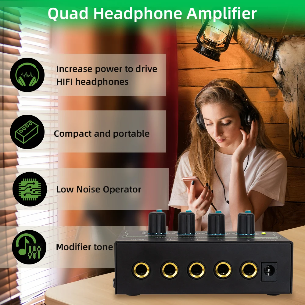 4 Channel Stereo Headphone Amplifier LED Sound Amplifier With Power Adapter EU US Plug Adapter Headphone Amplifier