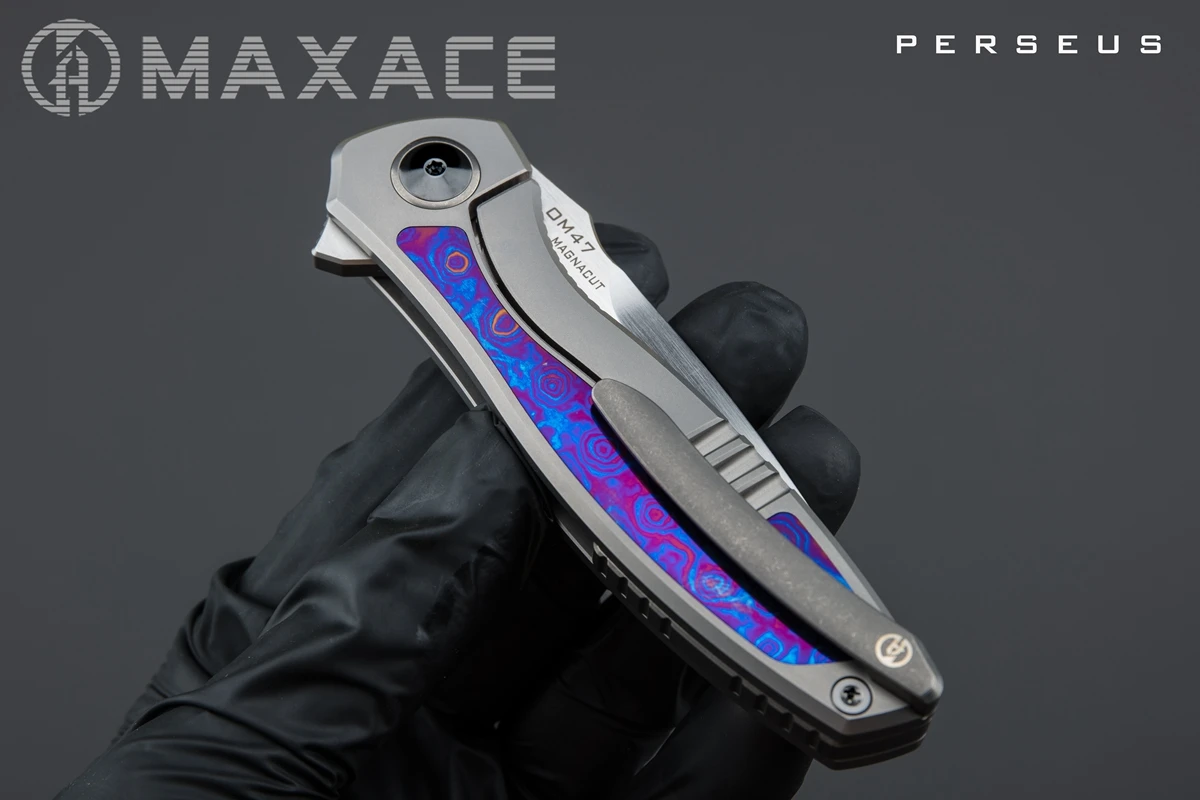 Maxace Perseus CPM-MAGNACUT Timascus Inlay Folding Knife Tactical Survival Knife for Hunting Camping Fishing Fruit Cutting Tool