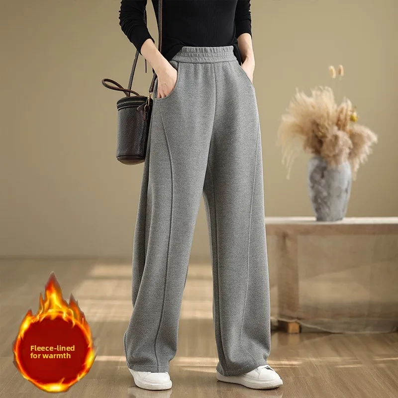 ارتفاع الخصر فضفاضة تناسب السراويل الرياضية النسائية ثي عارضة السراويل الطويلة الخريف الشتاء محبوك القطن البوليستر مرونة الخصر سولي...