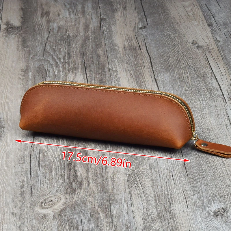 Bolsa de lápices de cuero Vintage, estuche de papelería Simple, bolsa de almacenamiento con cremallera, caja de gafas, suministros escolares