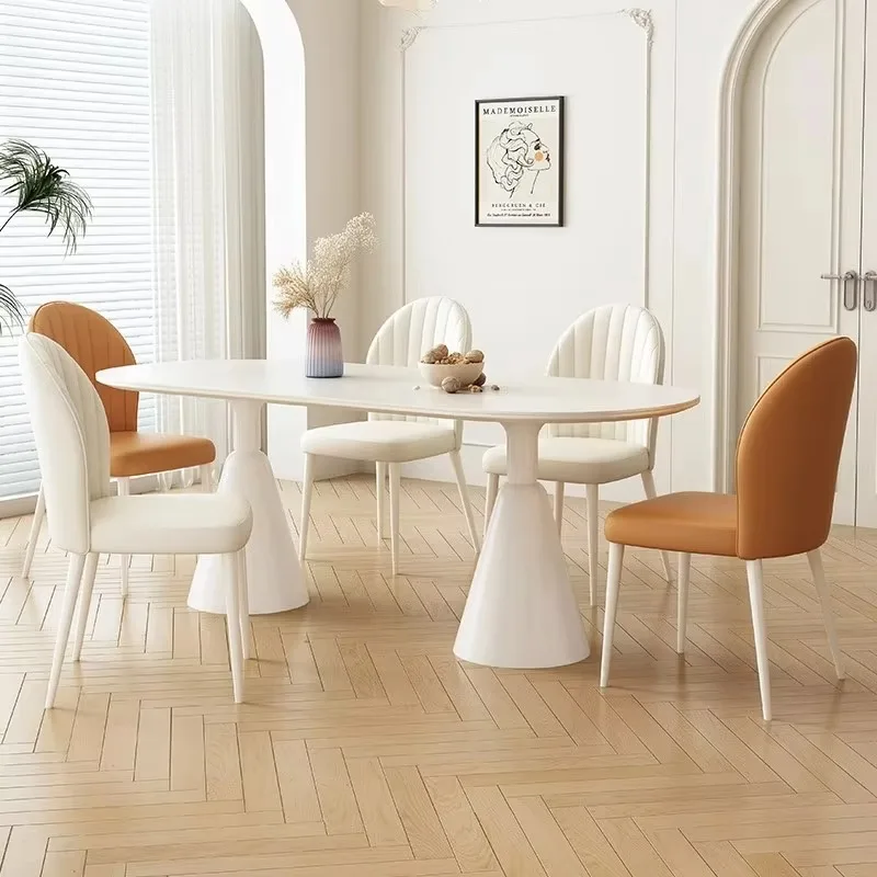 Modern Dinner Set Nordic Cream White Dining Table For Home Popular Elegant Designer Ellipse Dining Table With Sintered Stone Top