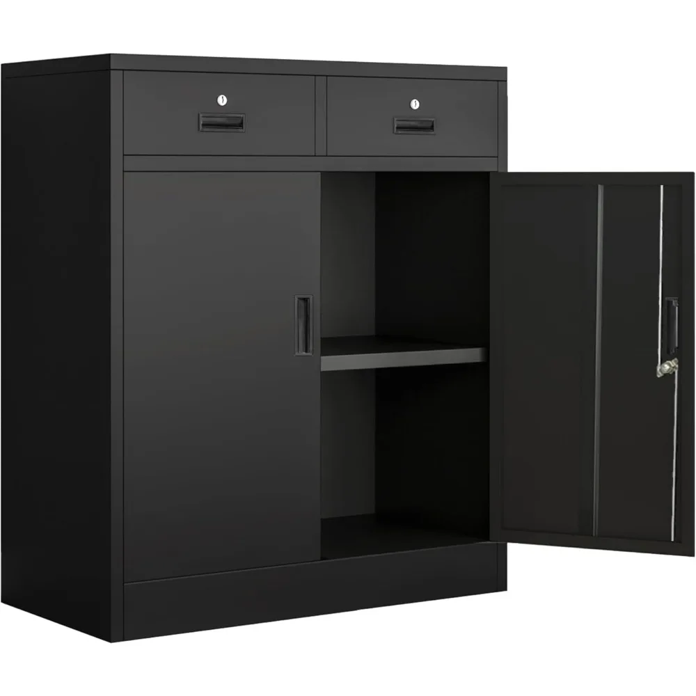 

Metal Storage Cabinet, Locking Cabinet with Adjustable Shelf and 2 Drawers, Metal Cabinets for Office, Home, Garage 36" H x 32"