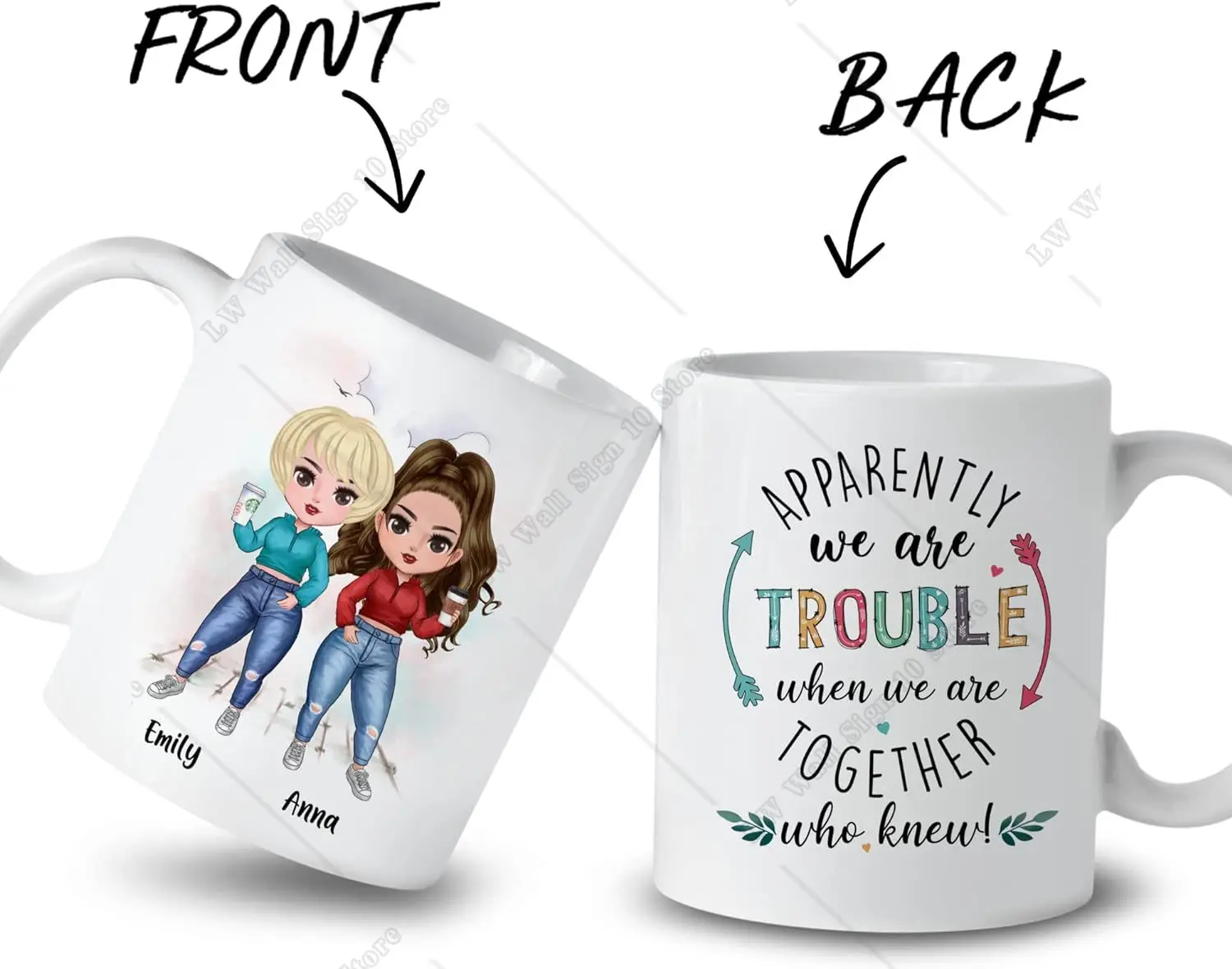 Personalized Custom Mug (2 Friends) Custom Best Friend Or Sister Mug Long Distance Friendship Gifts Personalized Going Away Gift