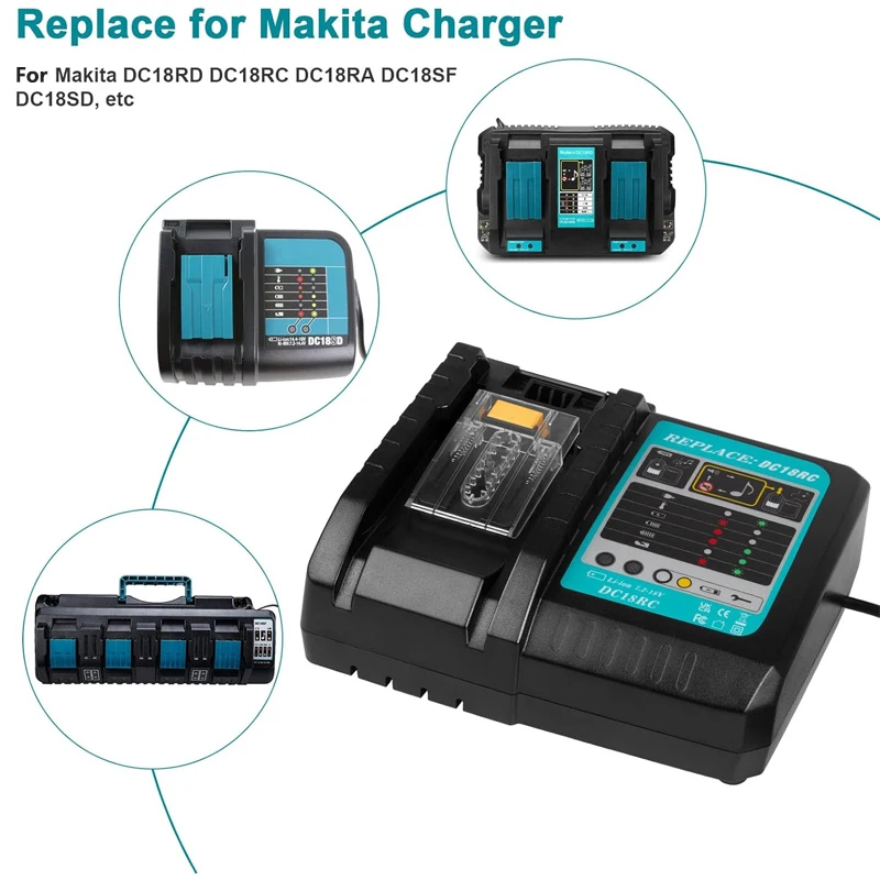 

for Makita Charger 18V14.4V BL1830 Bl1430 DC18RC DC18RA Power tool 3A Charging Current DC18RCT Li-ion Battery Charger EU/US plug