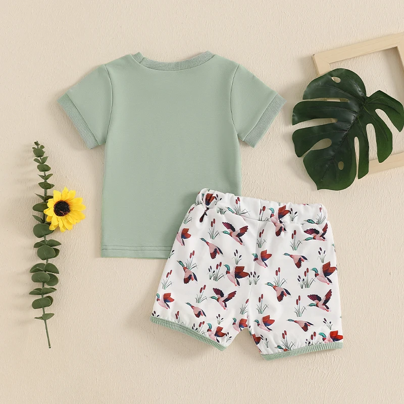 Toddler Baby Boys Summer Outfits Letter Print Round Neck Short Sleeve T-Shirts Elastic Waist Shorts 2Pcs Fashion Clothes Set