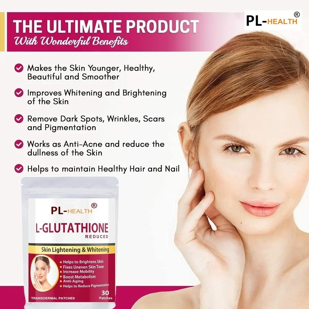 L-Glutathione Transdermal Patches  Skin Whitening and Lightening with Vitamin C & E, Biotin 30 Patches