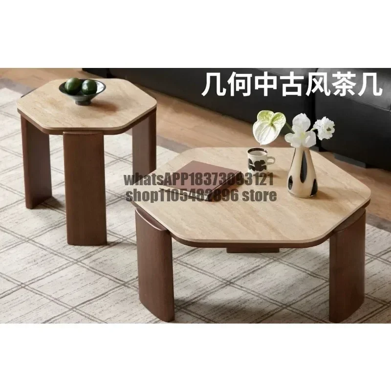 Solid wood living room wabi sand wind rock slab tea table walnut size combination tea table