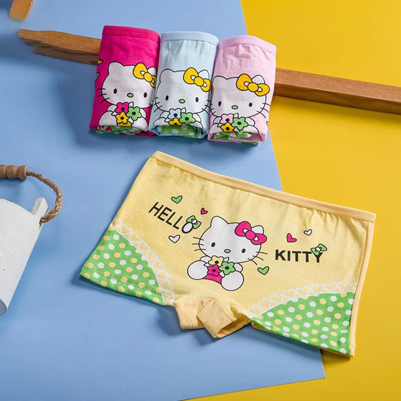 New 4pcs Hello Kitty Girls Panties Cartoon Four Color Bottoms Children's Cotton Panties Boxer Briefs for 2-10years Kids for Gift