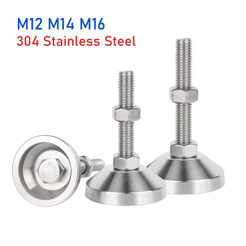 Peijian 1set M12 M14 M16 SUS304 Stainless Steel Heavy Fixed Foot Screw Anti-slip Shock-absorbing Adjustable Legs Swivel Base