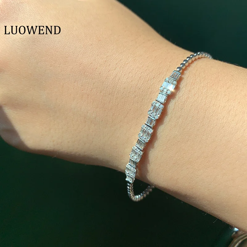 

LUOWEND 100% 18K White Gold Bracelet Real Natural Diamond Fine Classic Sugar Shape Bracelet Jewelry for Women and Girls Gift