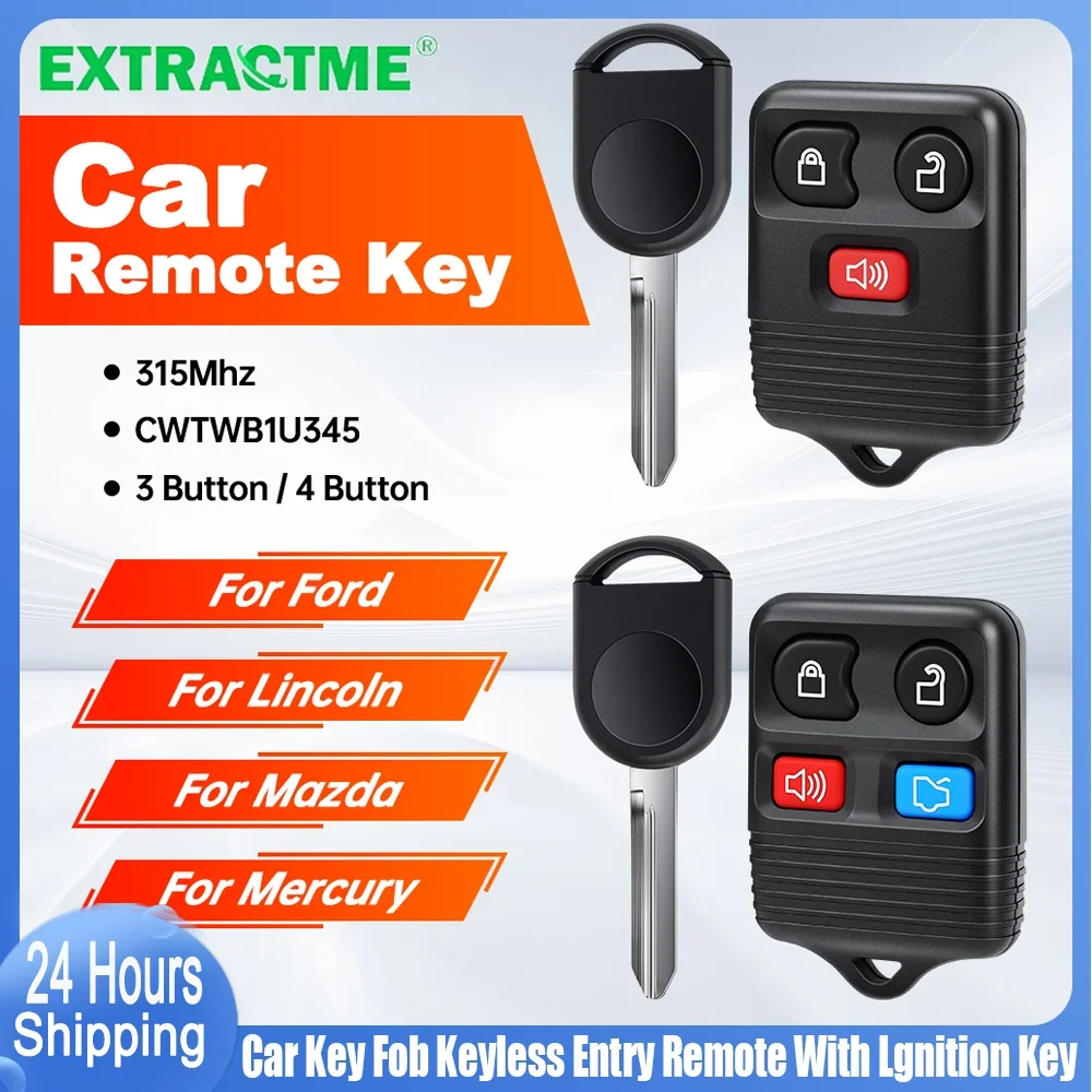 

Брелок-ключ для бесключевого доступа для Ford, Lincoln, Mercury, Mazda с ключом зажигания (CWTWB1U331 GQ43VT11T CWTWB1U345 4-кнопочный)